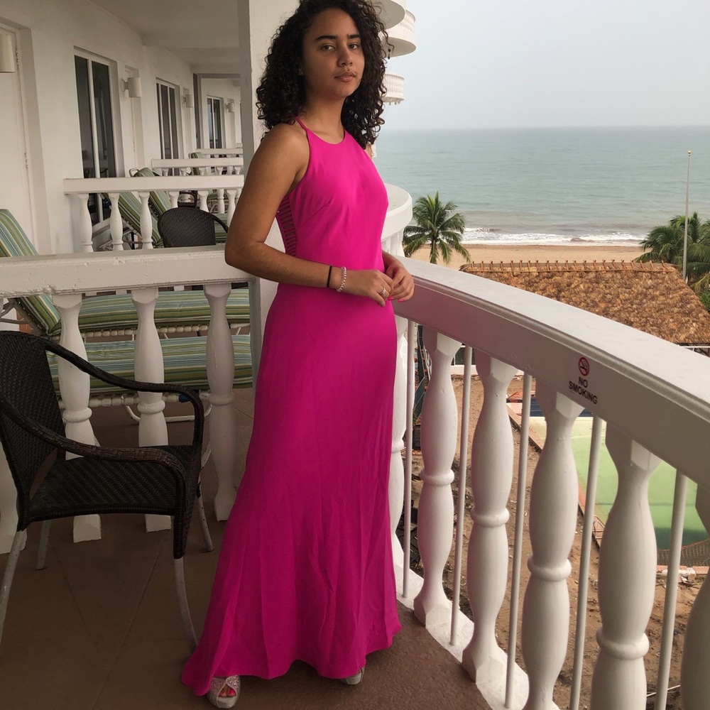 Prom dress or wedding dress Fuschia pink w/ train.